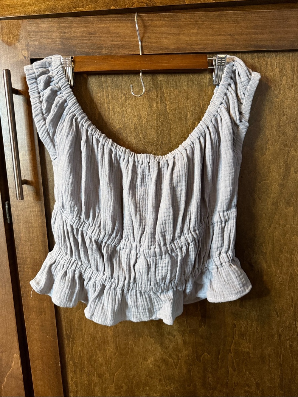 By Together Light Gray Ruffled Smocked Crop Top